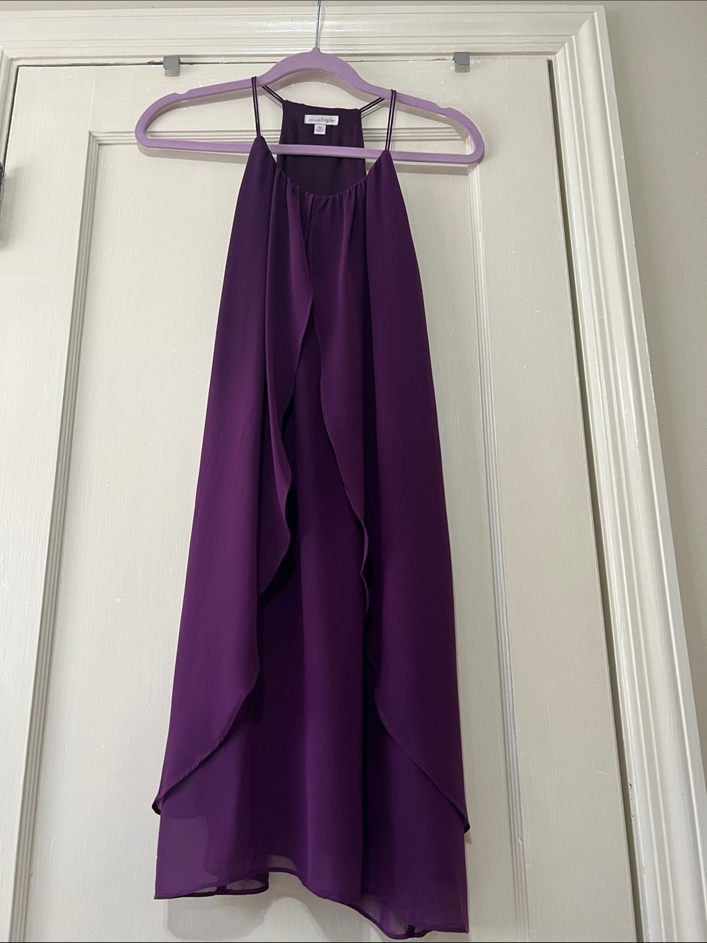 Charming Charlie Purple Maxi Ruffle-Front Halter dress